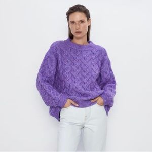 Zara Purple Cable Knit Sweater (Medium)